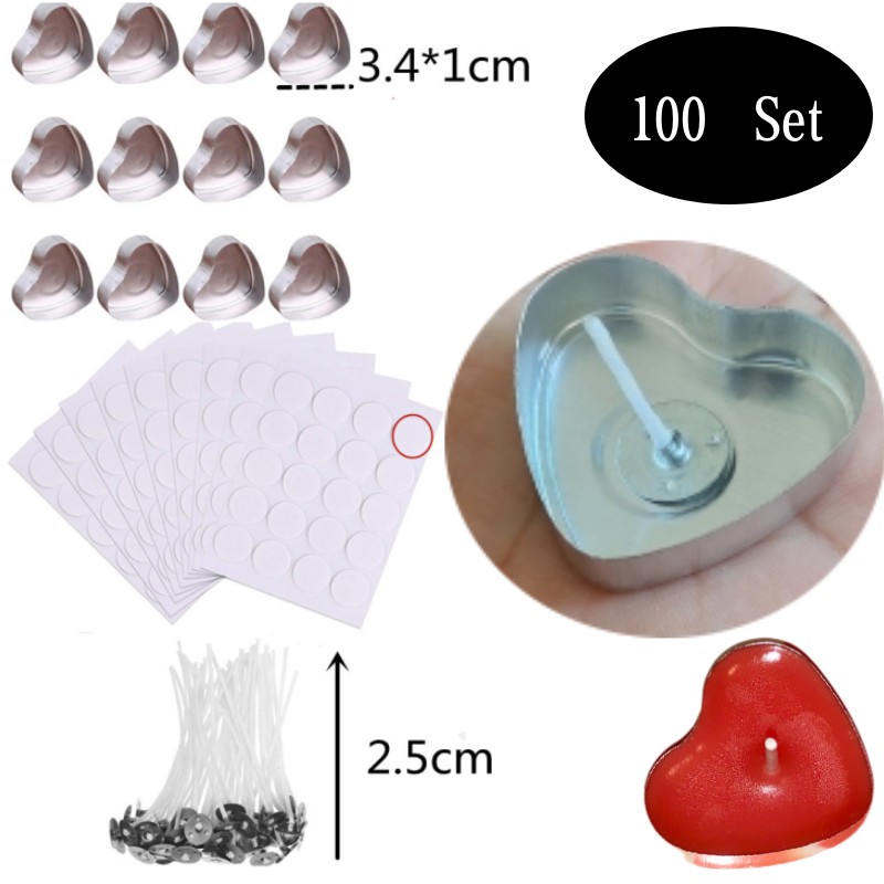 Candle Supplies Storage - 100 Sets herzförmige leere Aluminium-Teelichtkerzen, Wachsdosen,