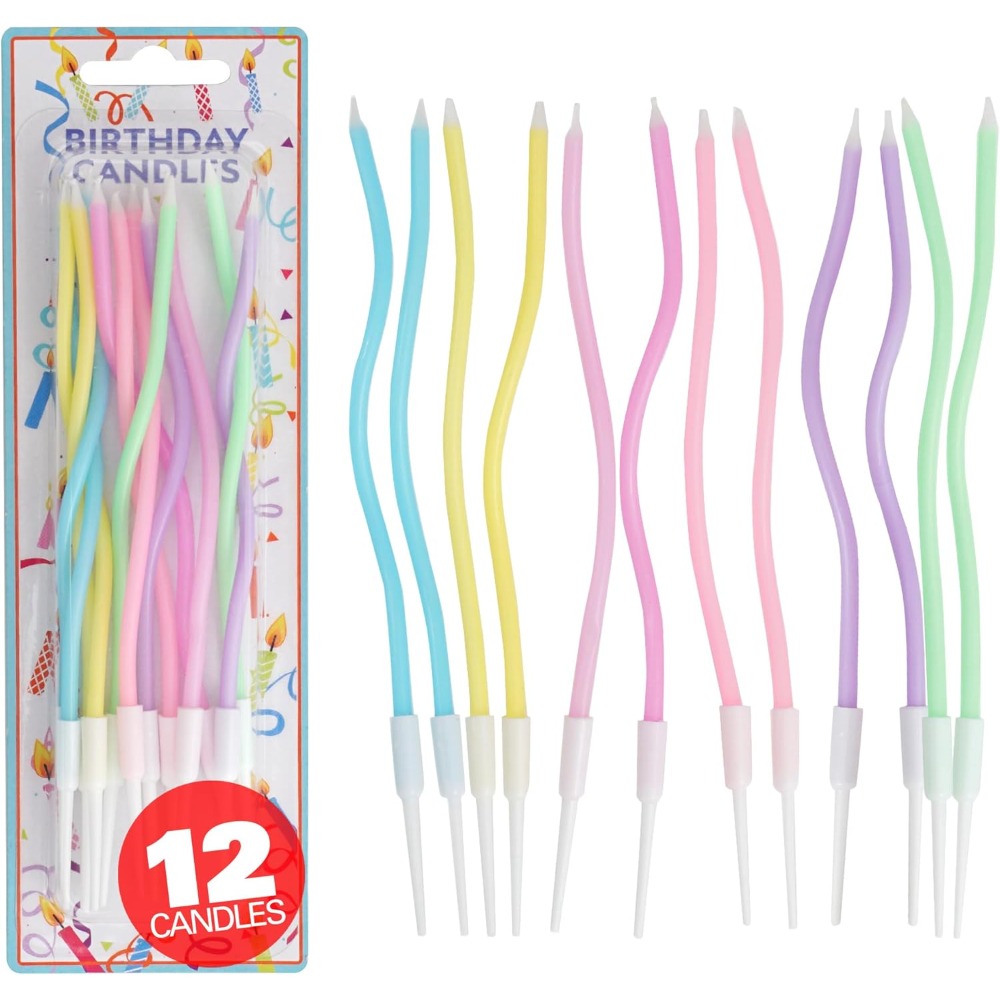 Candle For Supplies - Regenbogen-Spiral-Geburtstagskerzen-Set mit 12 Stück und Haltern,