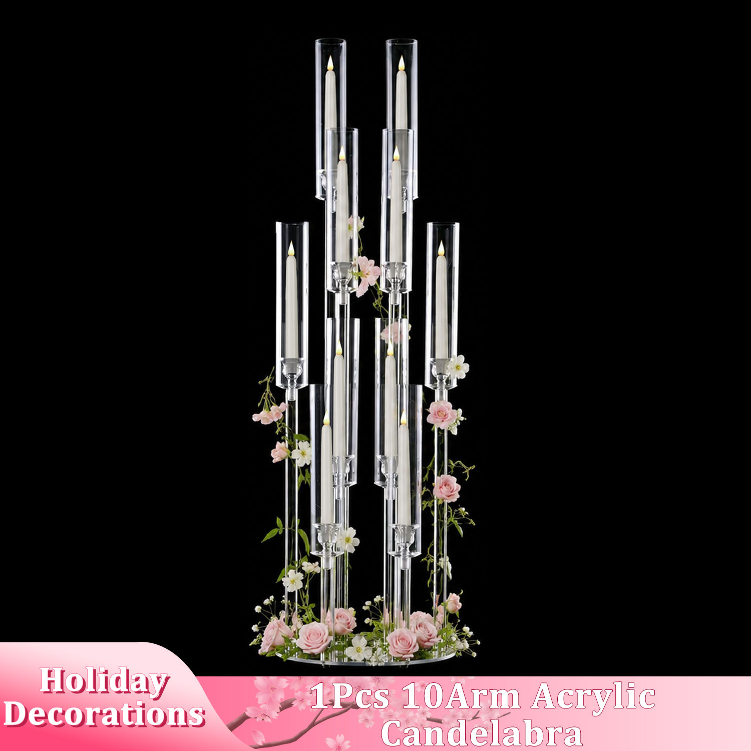 Candle Quotes - 10-Armiger Acryl-Kerzenleuchter 95,7 cm Hoch Bodenstehender