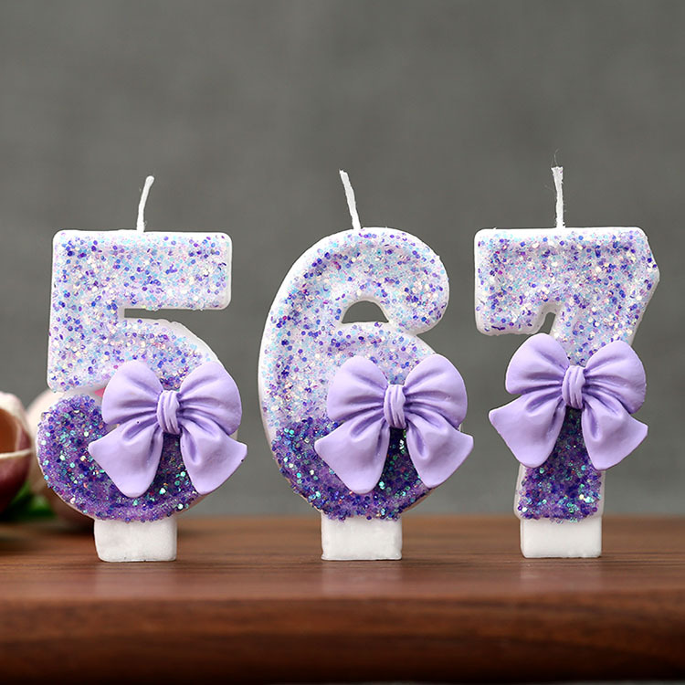 Candle For Supplies - Kreative Glitzer-Farbverlauf Lila Schleife 0-9 Digitale
